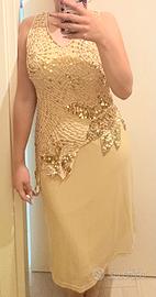 Abito Gioiello a Rete con Paillettes Oro Taglia 44