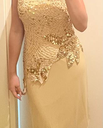 Abito Gioiello a Rete con Paillettes Oro Taglia 44