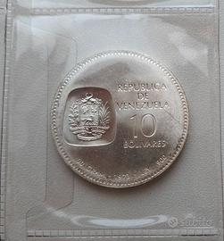 VENEZUELA 10 BOLIVARES ARGENTO SIMON BOLIVAR 1973