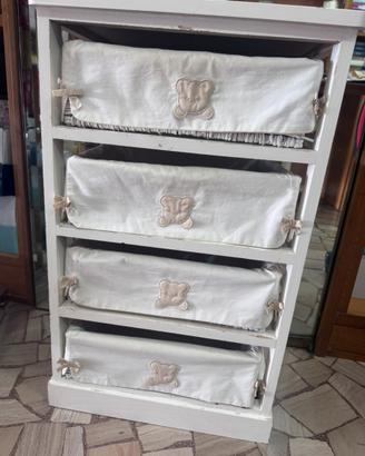 Cassettiera Nanan in legno a 4 cassetti in vimini