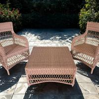 SET TAVOLINO E DUE POLTRONE DA GIARDINO IN RATTAN