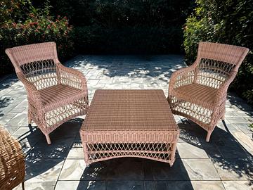 SET TAVOLINO E DUE POLTRONE DA GIARDINO IN RATTAN