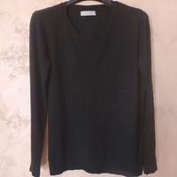 Maglia nera da donna a maniche lunghe con strass