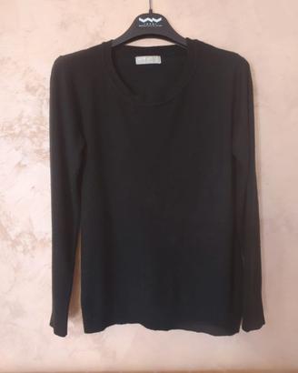 Maglia nera da donna a maniche lunghe con strass