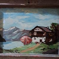 quadro Naif Vintage, pittura su vetro, Paesaggio 