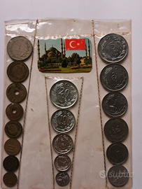 Serie di 19 monete della Turchia 1942-1981 in blis