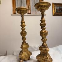 Coppia Candelabri Antichi in Legno Dorato 