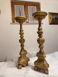 Coppia Candelabri Antichi in Legno Dorato 