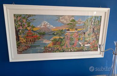 Quadro ricamato paesaggio giapponese