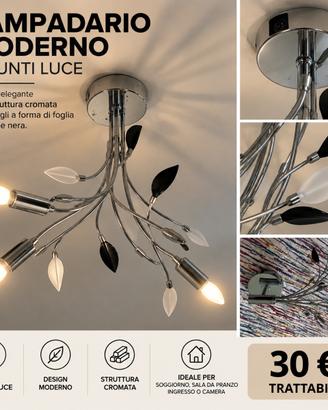 💡 Lampadario moderno 3 luci cromato