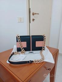borsa a spalla beige e nera elisabetta franchi 