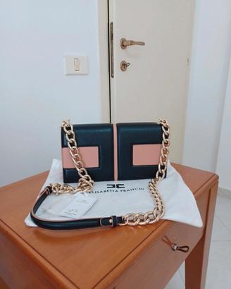 borsa a spalla beige e nera elisabetta franchi 