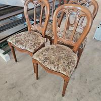 4 sedie in  antiche in legno e tessuto 