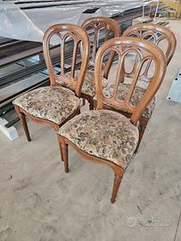 4 sedie in  antiche in legno e tessuto 