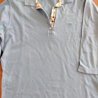 Polo Burberry manica 3/4 celeste
