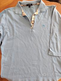 Polo Burberry manica 3/4 celeste