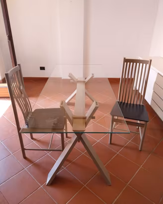 Tavolo legno e vetro con 6 sedie