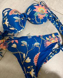 Costume bikini fantasia floreale blu taglia 50