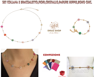 set bracciale collana acciaio inox cristallo