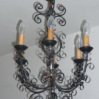 Lampadario a sospensione, 6 luci, metallo brunito