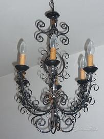 Lampadario a sospensione, 6 luci, metallo brunito