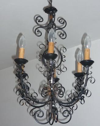 Lampadario a sospensione, 6 luci, metallo brunito