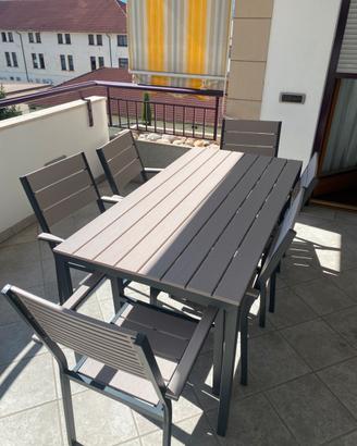 Tavolo da esterno beige 156x78cm + 6 sedie