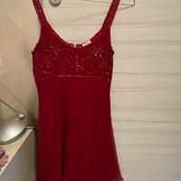 Vestito seta rosso con perline taglua S