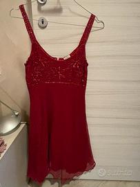 Vestito seta rosso con perline taglua S