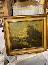 Quadro d'epoca olio su tela Paesaggio primi 900