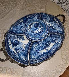 Antica Antipastiera inglese ceramica blu +Vassoio