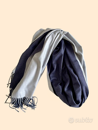 Stola / sciarpa cashmere bicolore blu indaco bianc