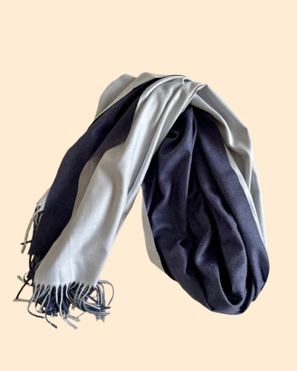 Stola / sciarpa cashmere bicolore blu indaco bianc