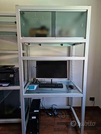 libreria alluminio e ripiani vetro ,componibile