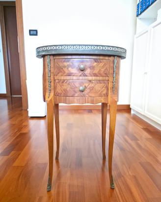 Tavolino Luigi XV vintage intarsiato 2 cassetti