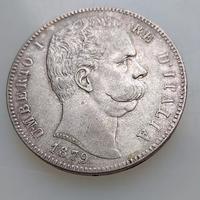 UMBERTO I 5 LIRE 1879,AG 25 GR,2°TIPO, QSPL SPL
