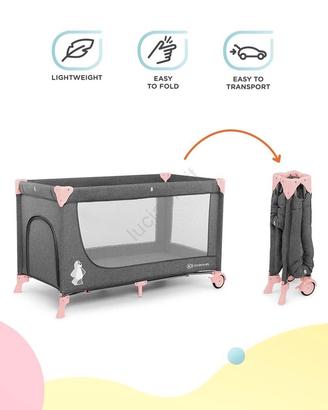 KINDERKRAFT - Lettino da viaggio JOY grigio-rosa