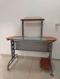 Tavolo scrivania computer silver vetro ciliegio