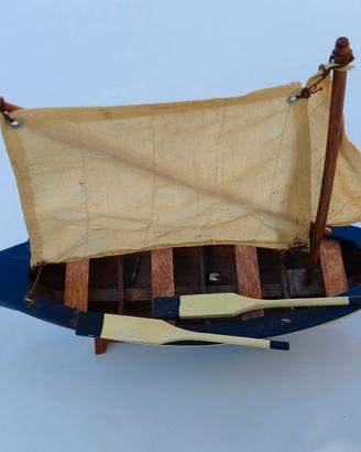 Barca a vela in legno e cotone, 35cm Fatta a mano,