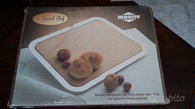 TAGLIERE di LEGNO in VASSOIO INOX - NUOVO