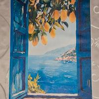 Stampa su tela a tema mare con limoni 40x60cm 