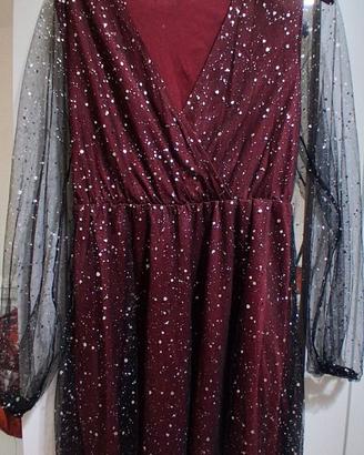 Vestito borgogna con tulle nero taglia S/m
