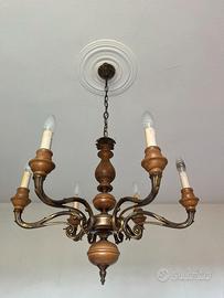 Lampadario classico a 6 luci in legno tornito e ot