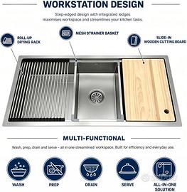 Lavello da cucina workstation in acciaio inox 80x5
