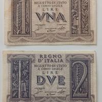 24#. Banconote 1 e 2 Lire.