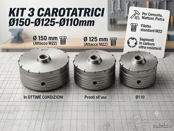 KIT 3 Carotatrici Professionali Ø150-Ø125-Ø110mm