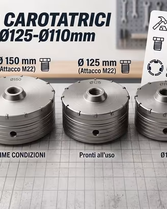 KIT 3 Carotatrici Professionali Ø150-Ø125-Ø110mm