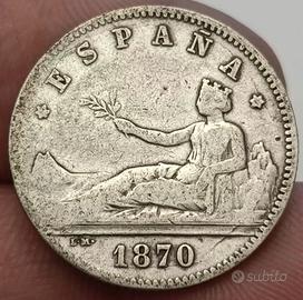 Moneta estera argento Spagna 1 peseta 1870