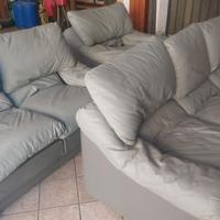 Set Divani moderni in vera pelle grigia 3+2+1