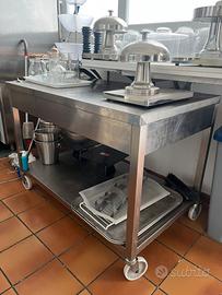 TAVOLO DA LAVORO PROFESSIONALE ACCIAIO RUOTE